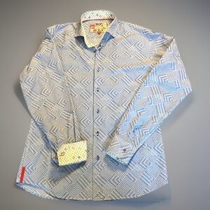 Men’s 7 Downie St. Blue Pattern Button Down Shirt sz. 4 (US M)